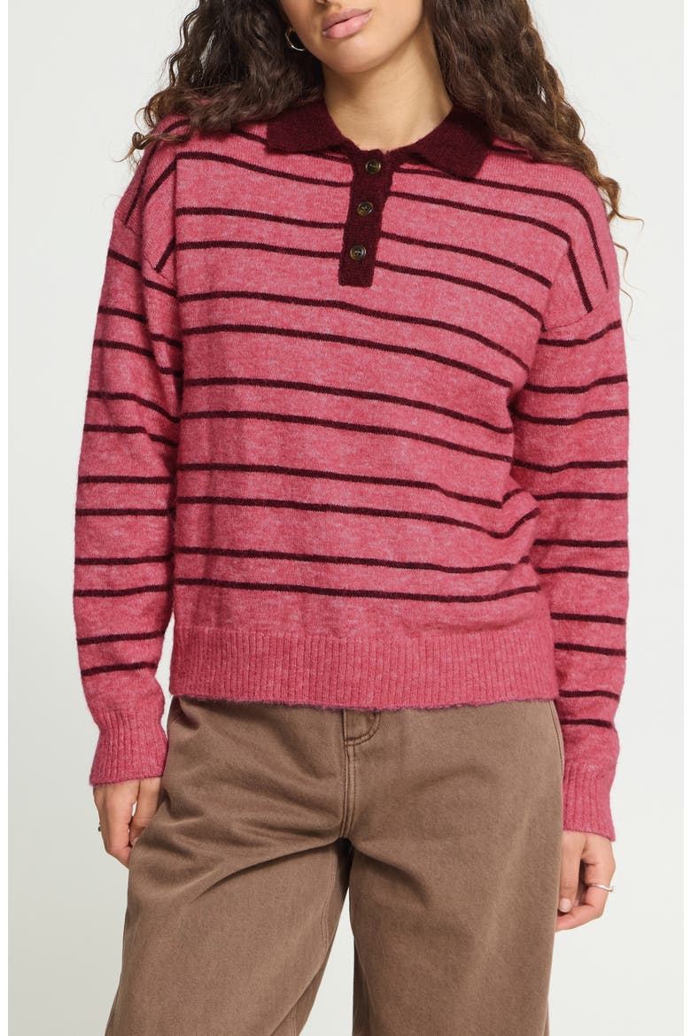Striped Rugby Sweater, Main, color, FRUIT DOVE