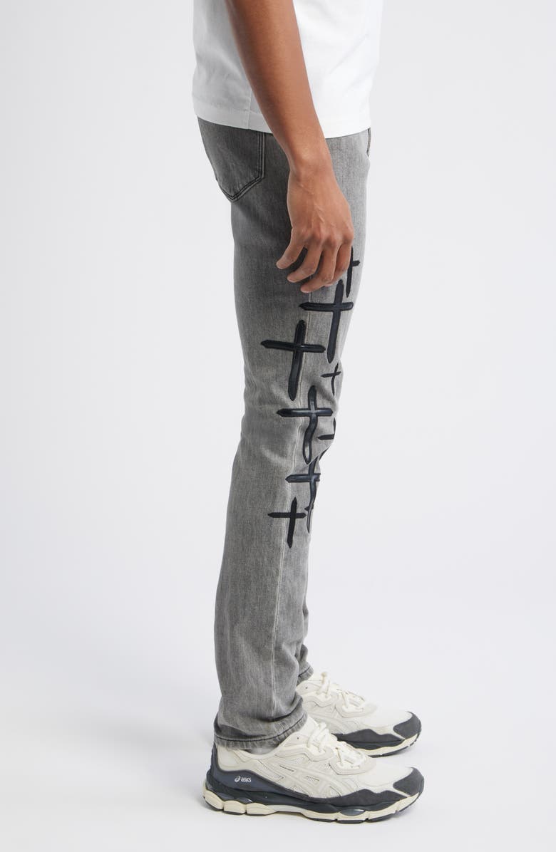 RtA Bryant Clouded Mist Cross Skinny Jeans, Alternate, color, Clouded Mist Cross Patch