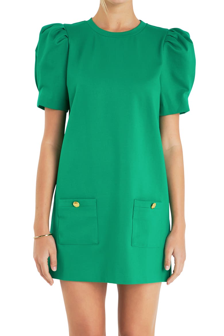 Puff Sleeve Shift Minidress, Alternate, color, KELLY GREEN