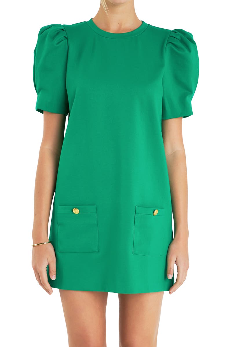 English Factory Puff Sleeve Shift Minidress, Alternate, color, Kelly Green