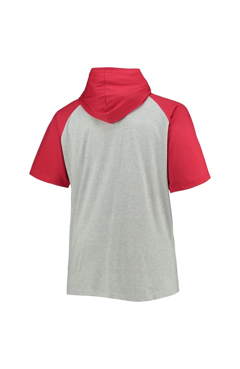 PROFILE Men's Heathered Gray/Red Tampa Bay Buccaneers Big & Tall Raglan Short Sleeve Pullover Hoodie, Alternate, color, 