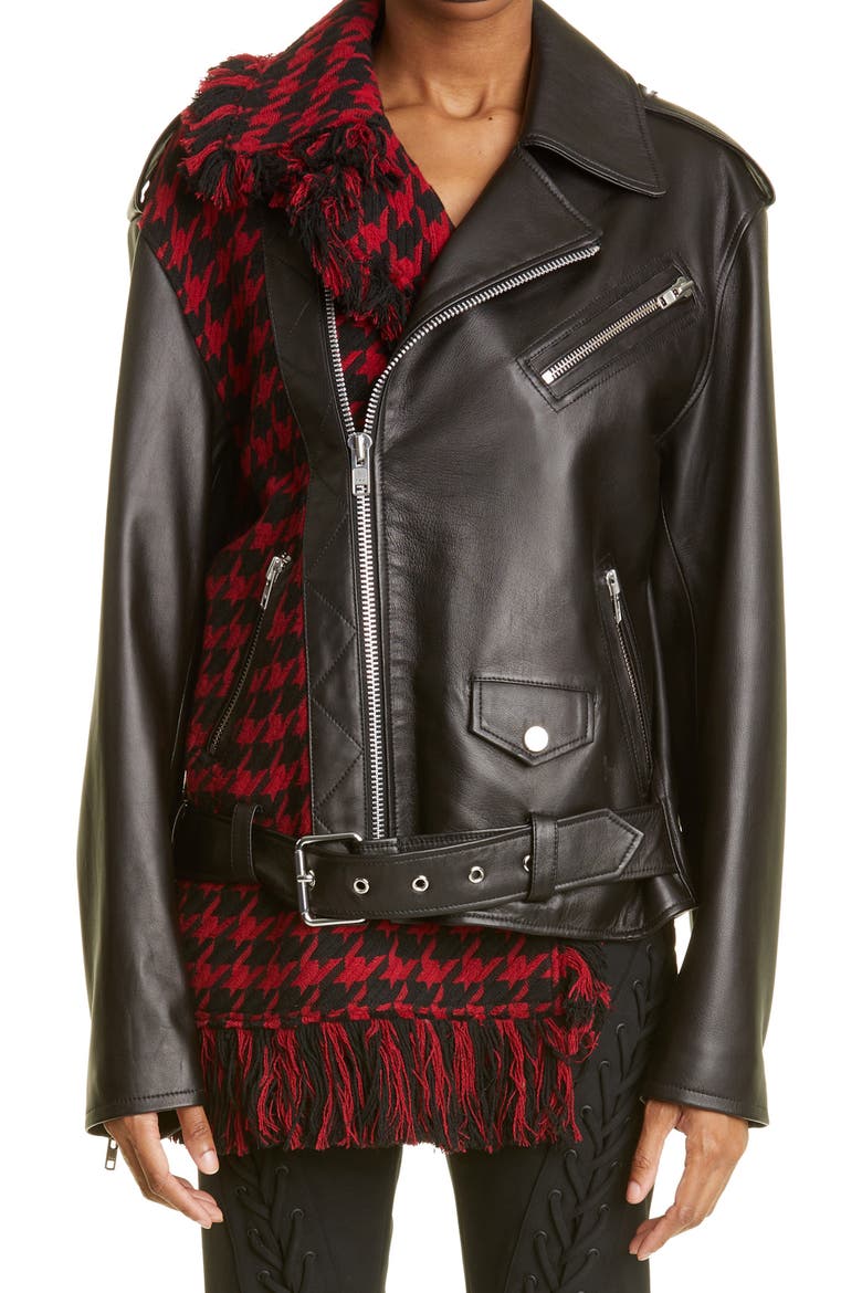 Mixed Media Oversize Moto Jacket, Main, color, BLACK/ RED