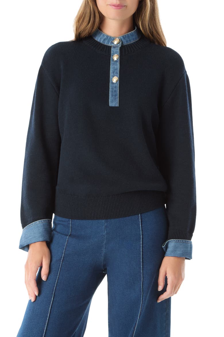 Rae Denim Detail Sweater, Main, color, NEW NAVY