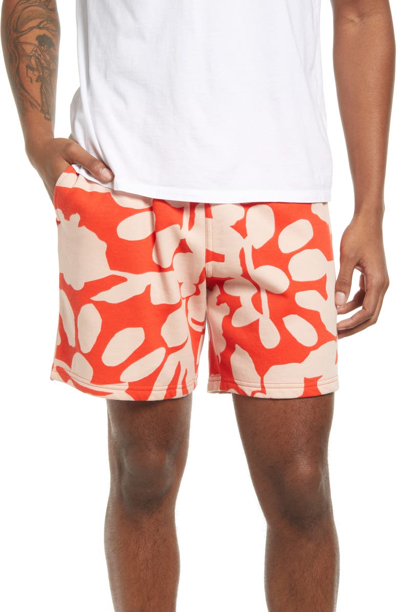 Nordstrom Cristina Martinez Gender Inclusive Fleece Shorts, Main, color, Orange Outline Shapes