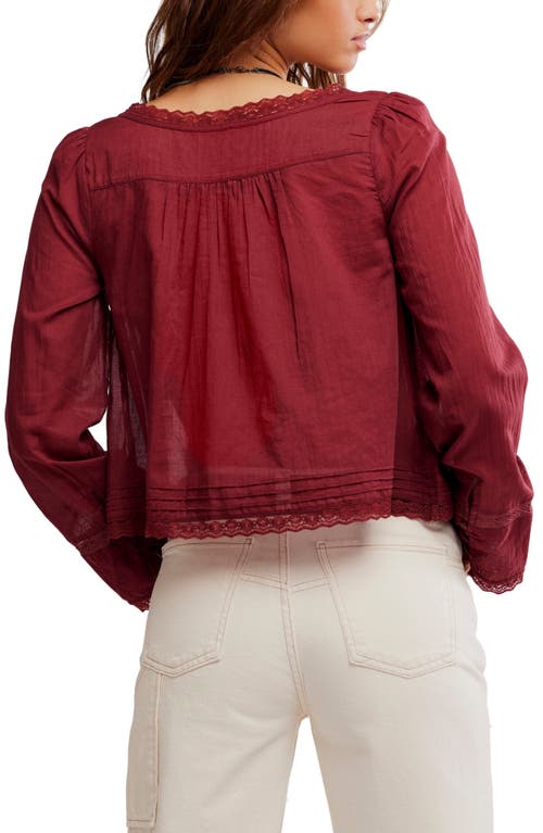 Free People Evermore Lace Inset Semisheer Cotton Top In Burgundy