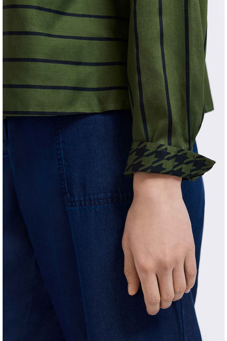 Marina Stripe Cotton Button-Up Shirt, Alternate, color, BASIL GREEN/ BLACK