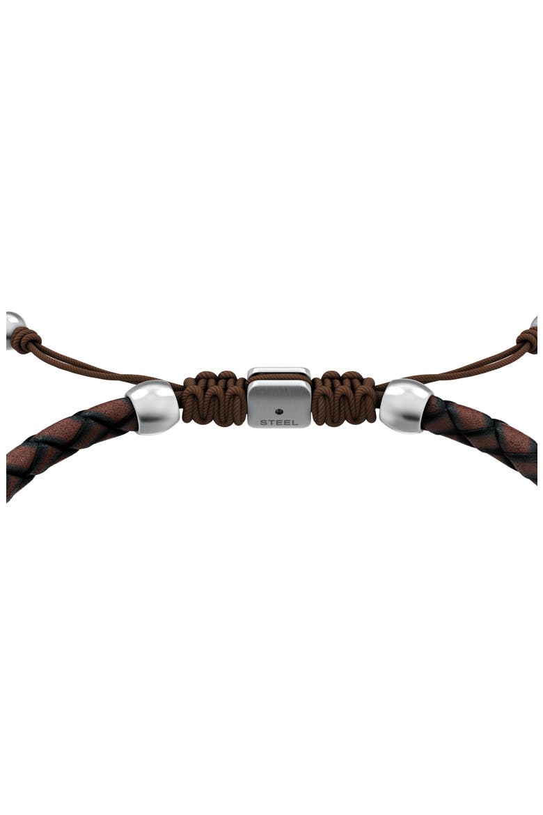 Men's Everett Enamel Woven Leather Slider Bracelet, Alternate, color, BROWN