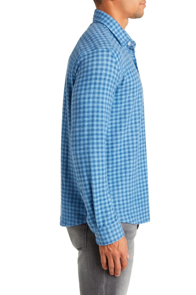 Gingham Check Wrinkle Resistant Tech Fleece Button-Up Shirt, Alternate, color, BLUE