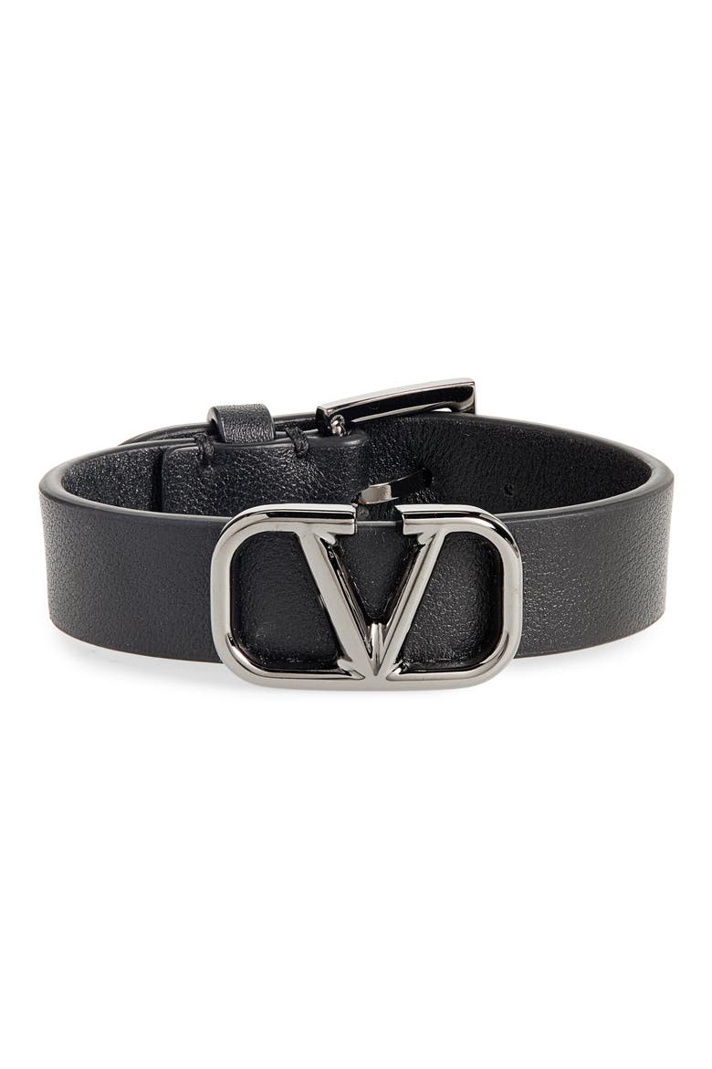 VLOGO Leather Bracelet, Main, color, BLACK