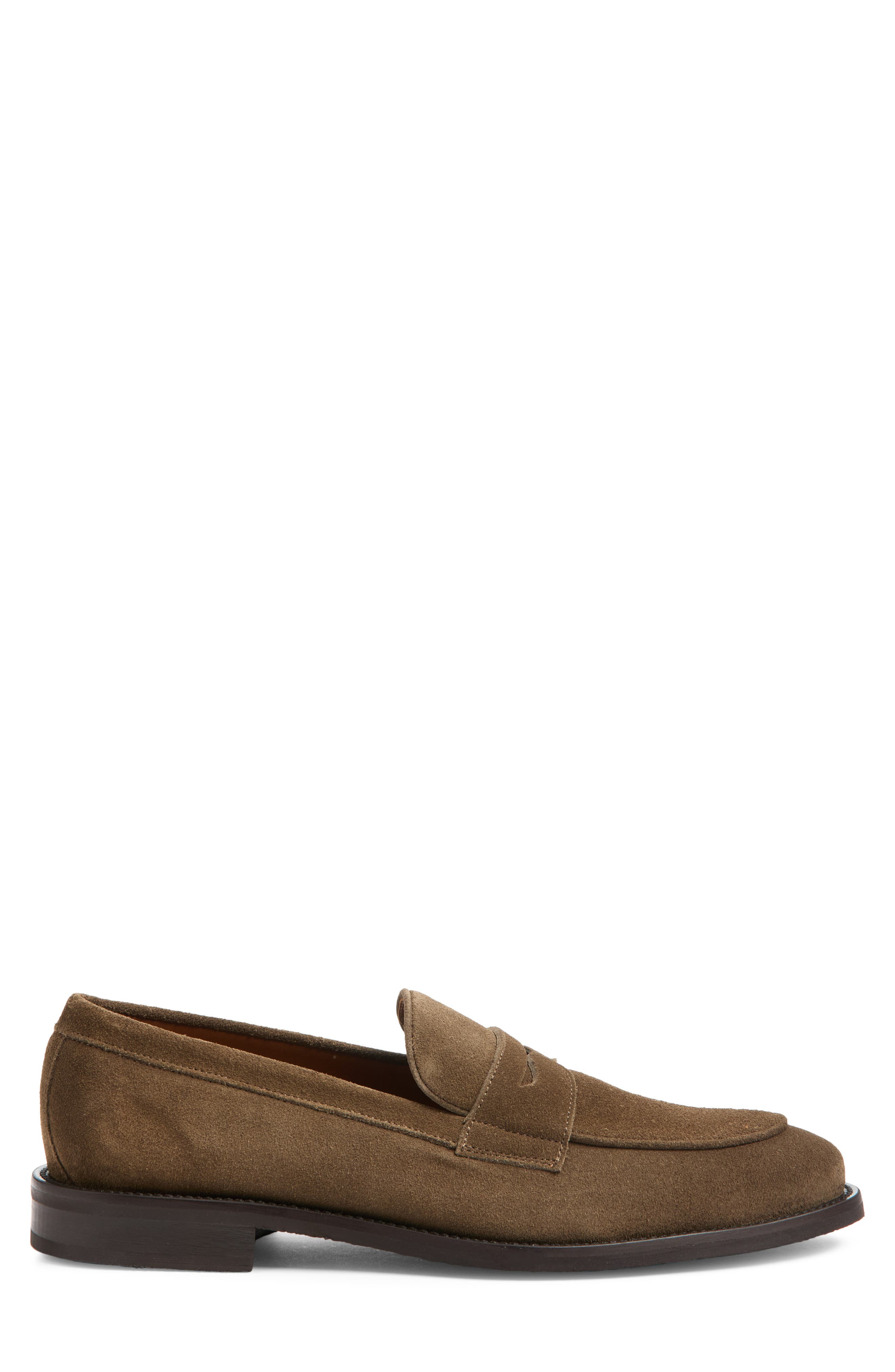 Como Suede Penny Loafer, Alternate, color, DARK OLIVE