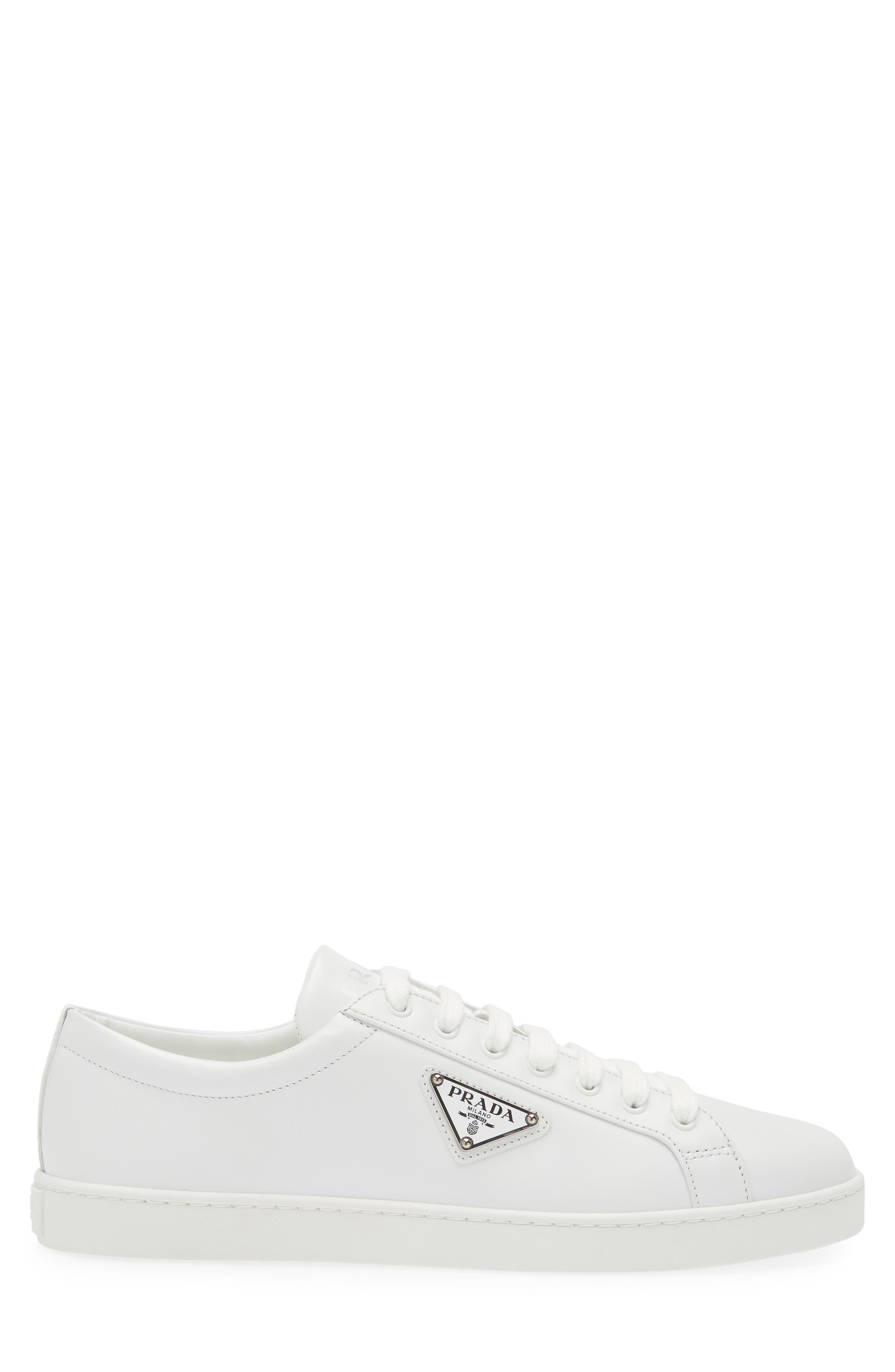 Lane Triangle Logo Low Top Leather Sneaker, Alternate, color, BIANCO