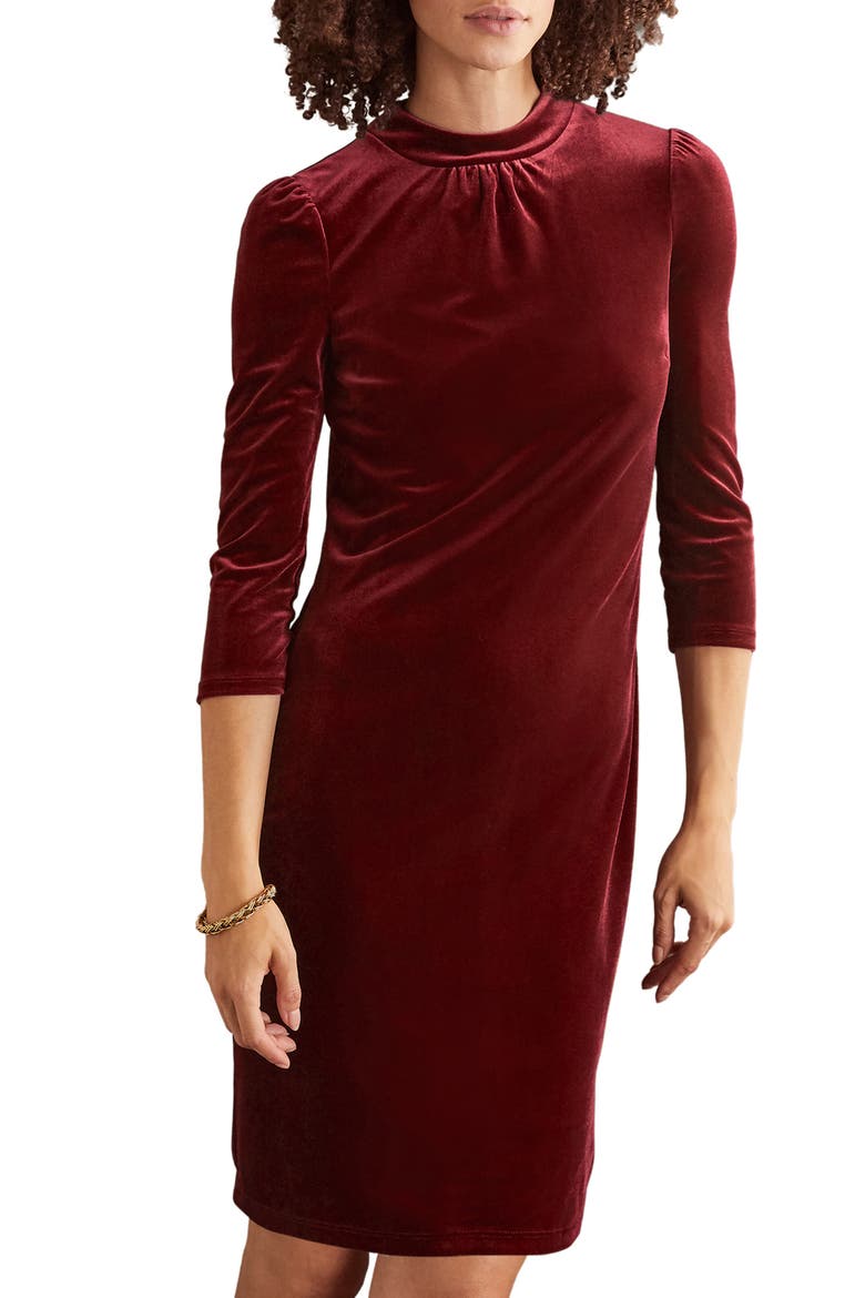 High Neck Velvet Dress, Main, color, RUBY RING