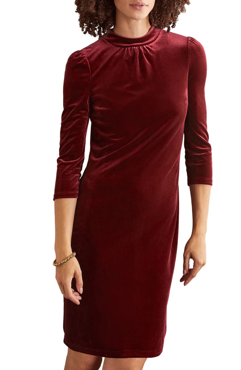 Boden High Neck Velvet Dress, Main, color, 