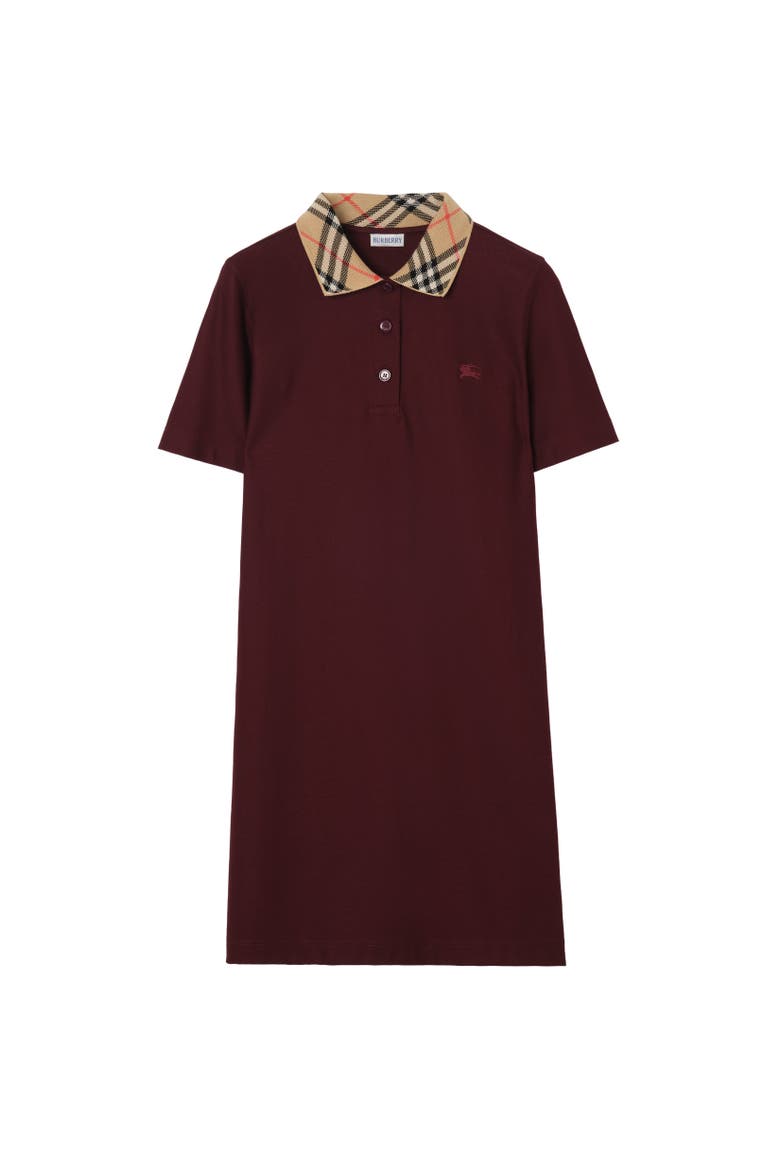 Check Collar Cotton Polo Shirt Dress, Alternate, color, Vineyard red