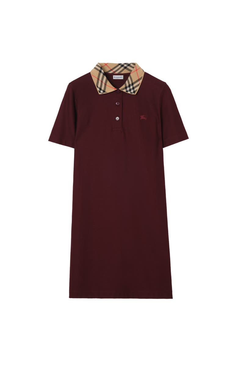 Burberry Check Collar Cotton Polo Shirt Dress, Alternate, color, Vineyard Red