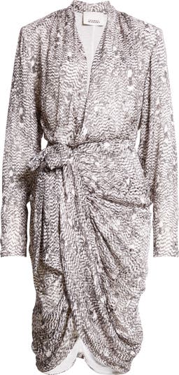 【送料&関税込】Isabel Marant Cleora Long-sleeved Dress Isabel Marant Cleora Print Draped Long Sleeve Silk Blend
