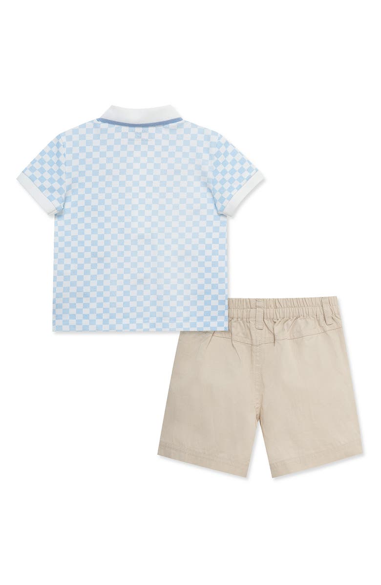 Little Me Race Car Polo & Shorts Set, Alternate, color, Blue Check