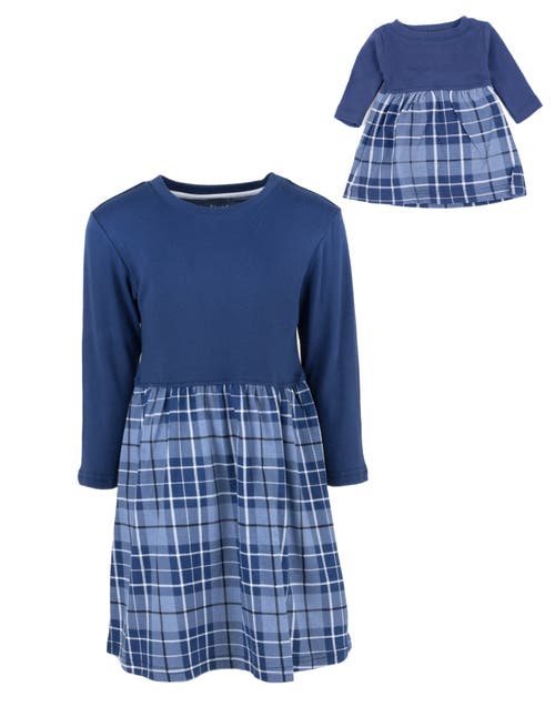 Leveret Girls Skirt Dress With Matching Doll Dress, 100% Cotton In Blue