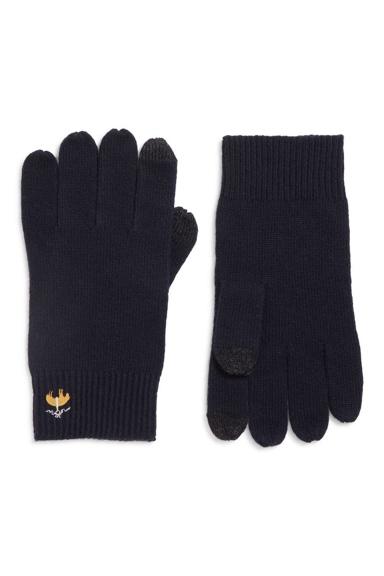 Wool Blend Rib Knit Gloves, Main, color, NAVY