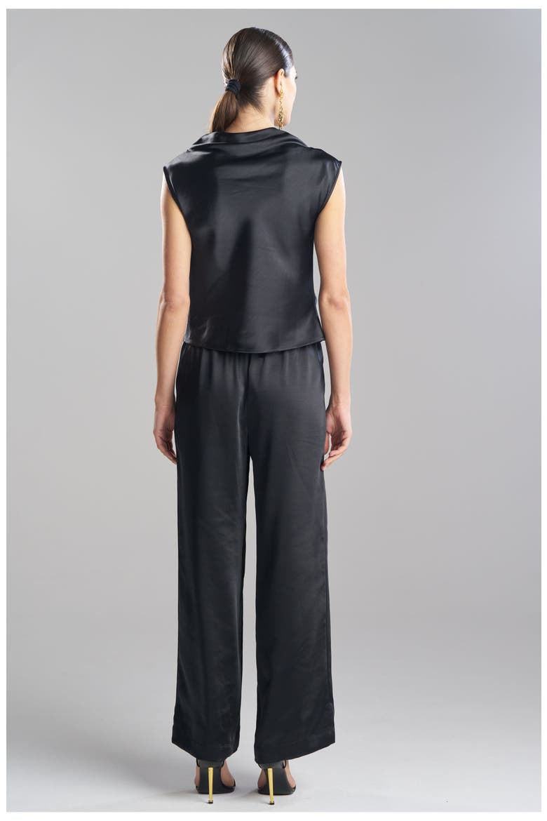 Luxe Satin Drape Neck Top, Alternate, color, Black