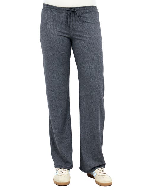 Womens Basic Ribbed Knit Drawstring Straight Leg Lounge Pants