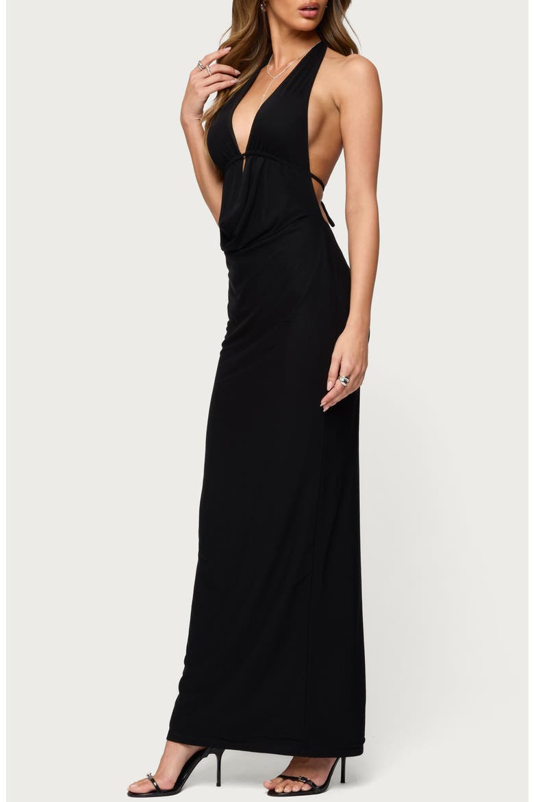 Laretta Cowl Neck Open Back Maxi Dress, Alternate, color, BLACK
