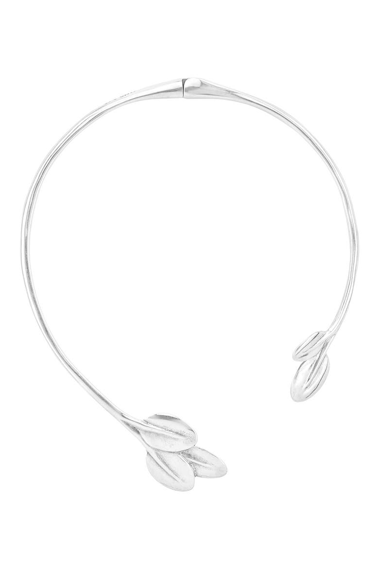 Helena Leaf Collar Necklace, Main, color, SILVER