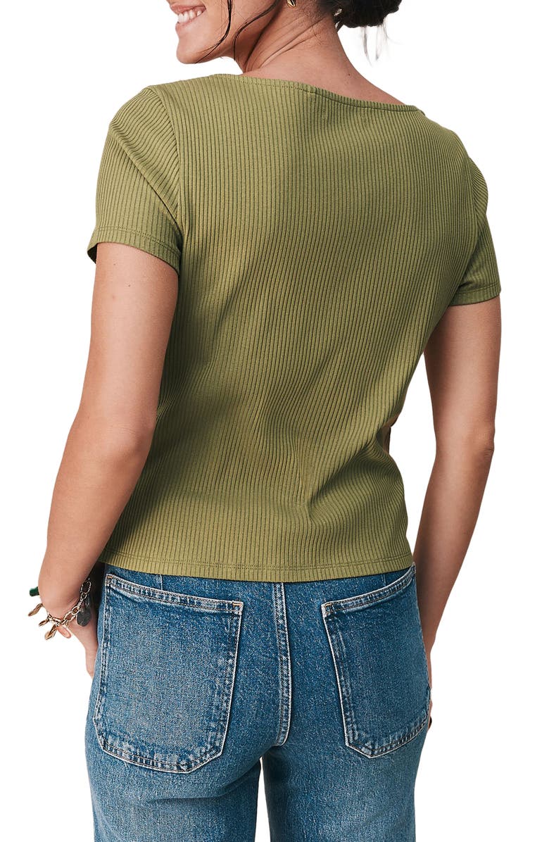 NEXT Rib Short Sleeve Button-Up Top, Alternate, color, Green