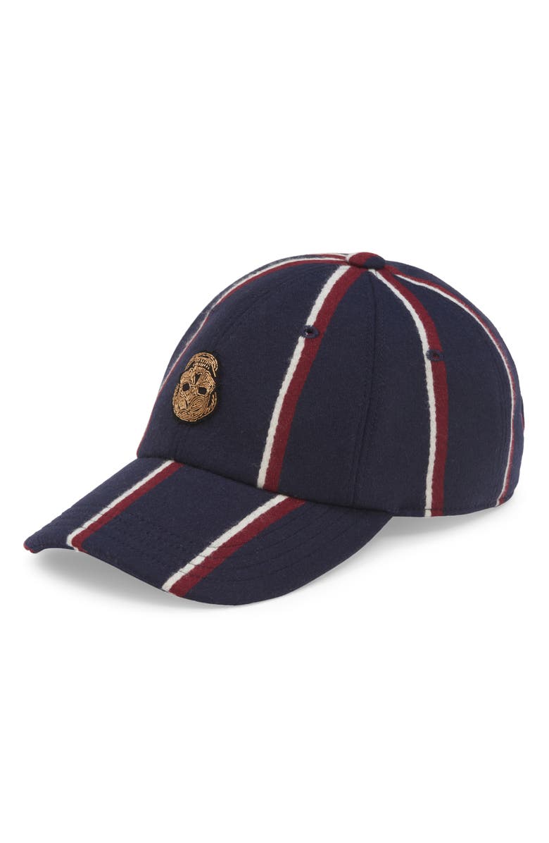 McQueen Stripe Wool Baseball Cap, Main, color,