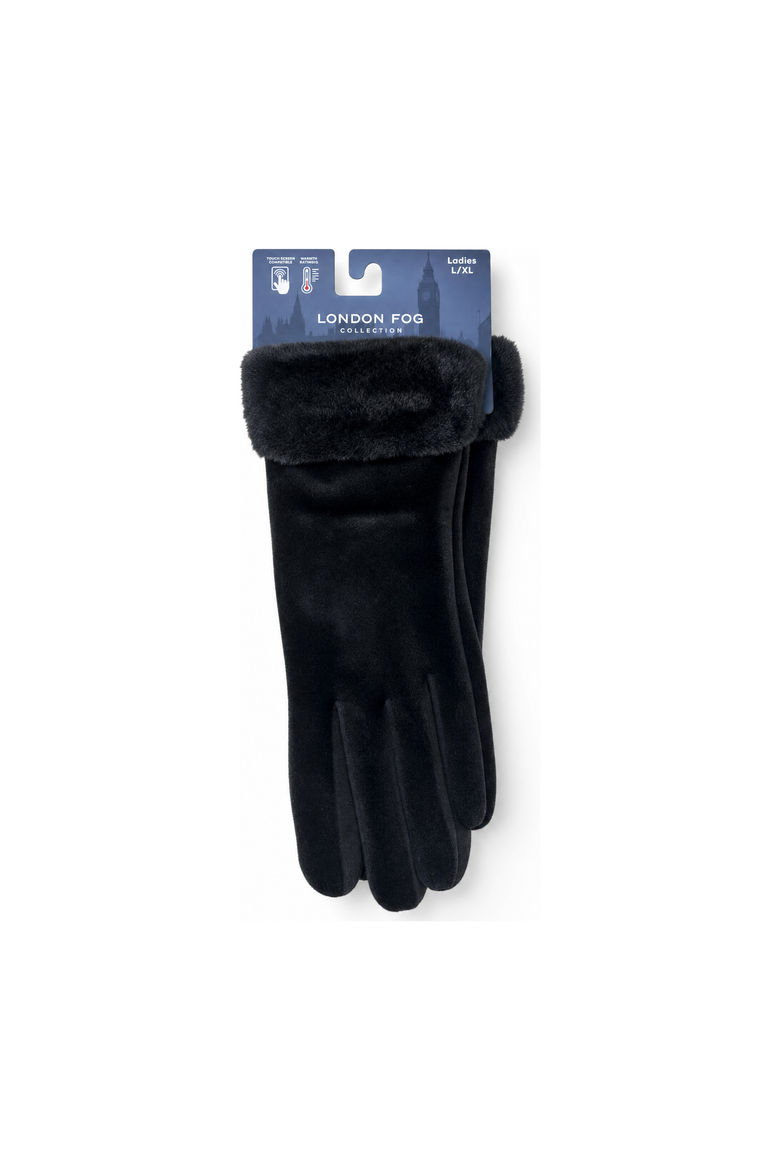 Women's Velvet Glove with Faux Fur Cuff, Alternate, color, Black