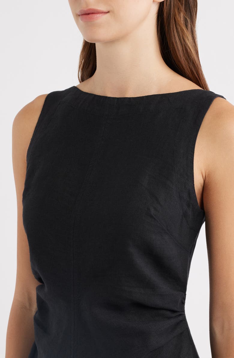 Madewell Boat Neck Shirred Linen Minidress, Alternate, color, Jet Black