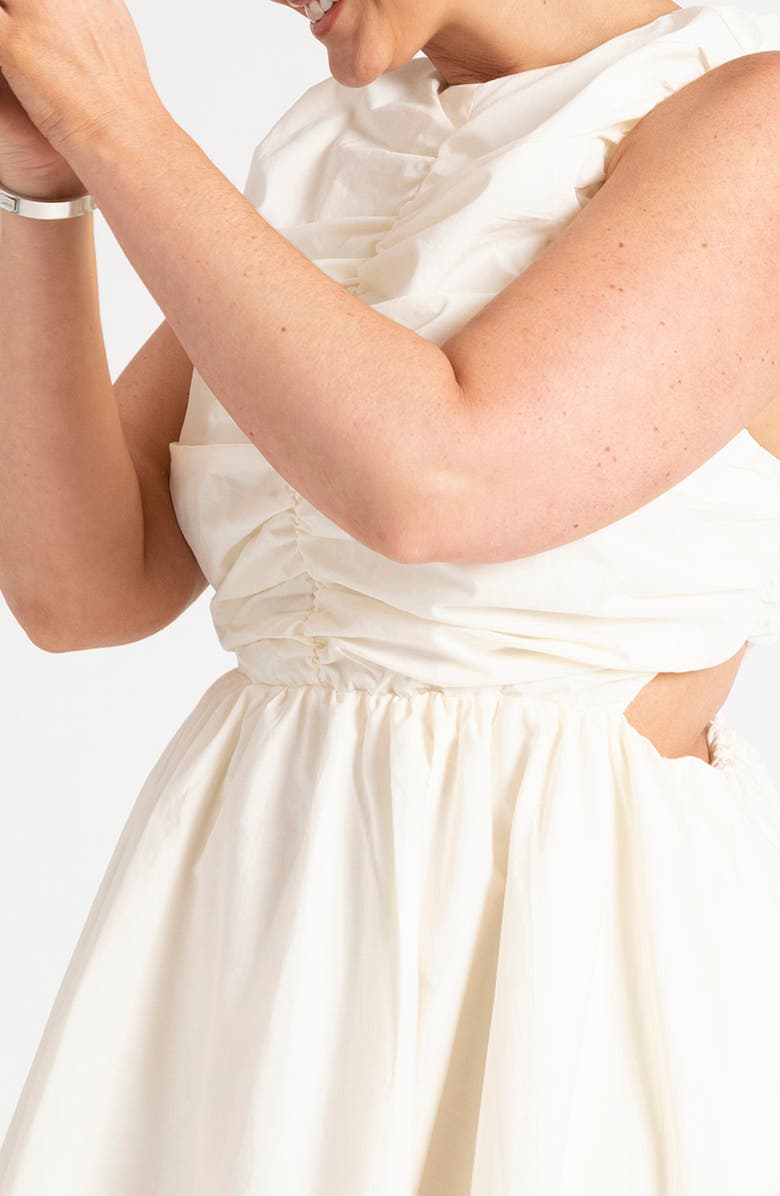 ELOQUII Shirred Bodice Cutout Sleeveless Midi Dress, Alternate, color,