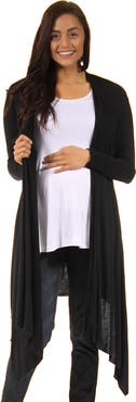 24seven Comfort Apparel Extra Long Open Front Maternity Cardigan