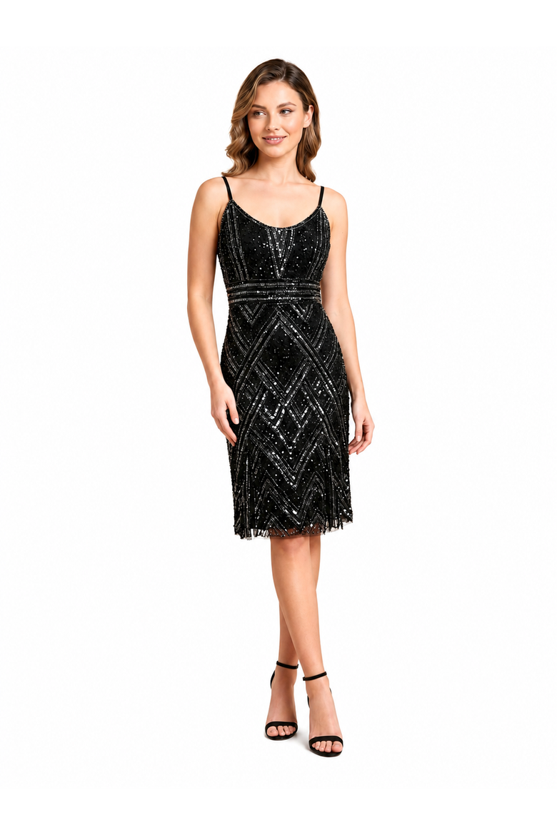 Beaded Flounce Dress, Main, color, Black Gunmetal