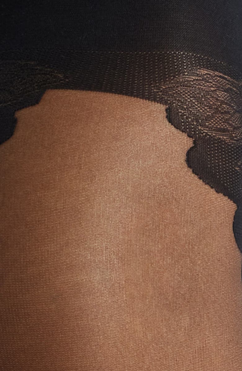 Hue French Lace Control Top Tights, Alternate, color, Black