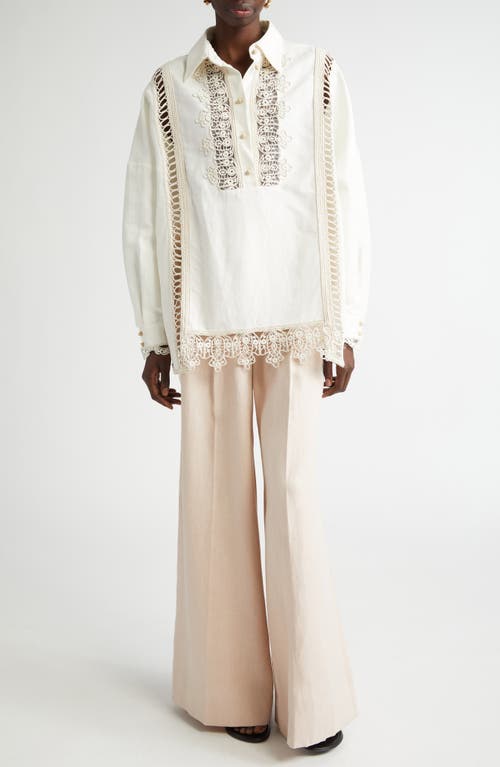 Zimmermann Macramé Lace Trim Linen Shirt In Cream