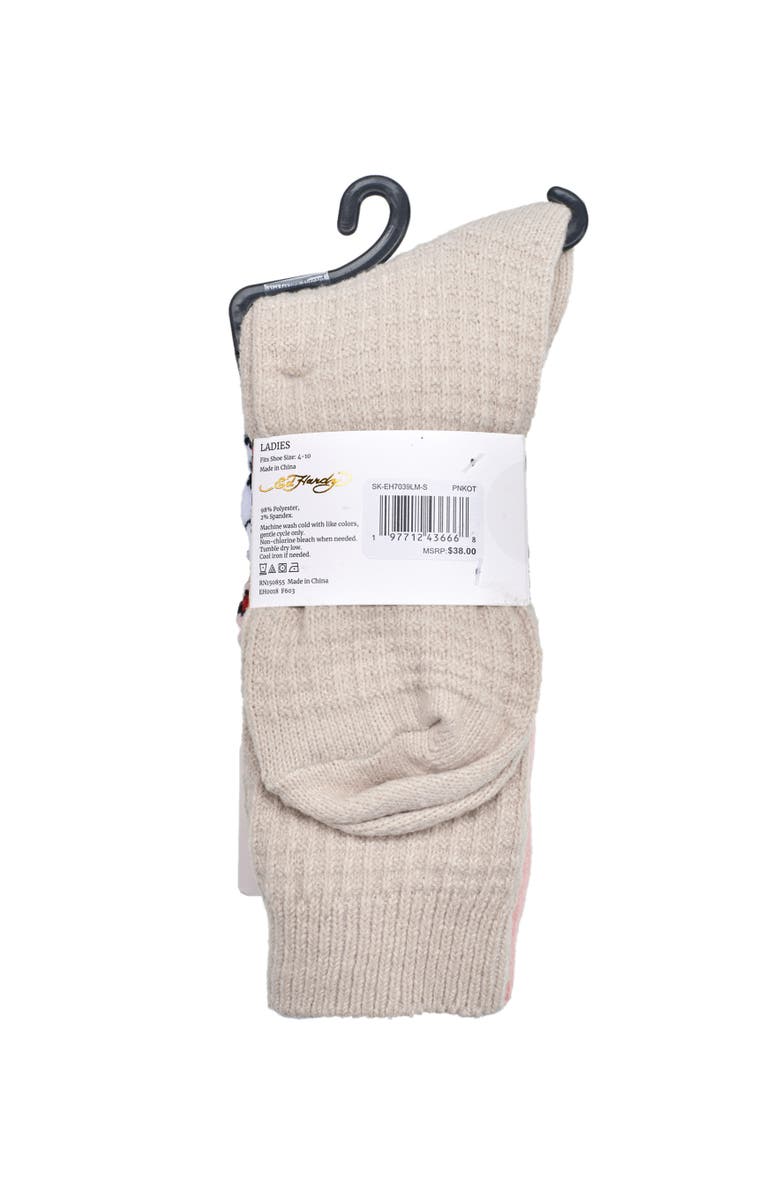 Ed Hardy Womens Floral Skull Slouchy Sock 2-Pack, Alternate, color, Pink Multi