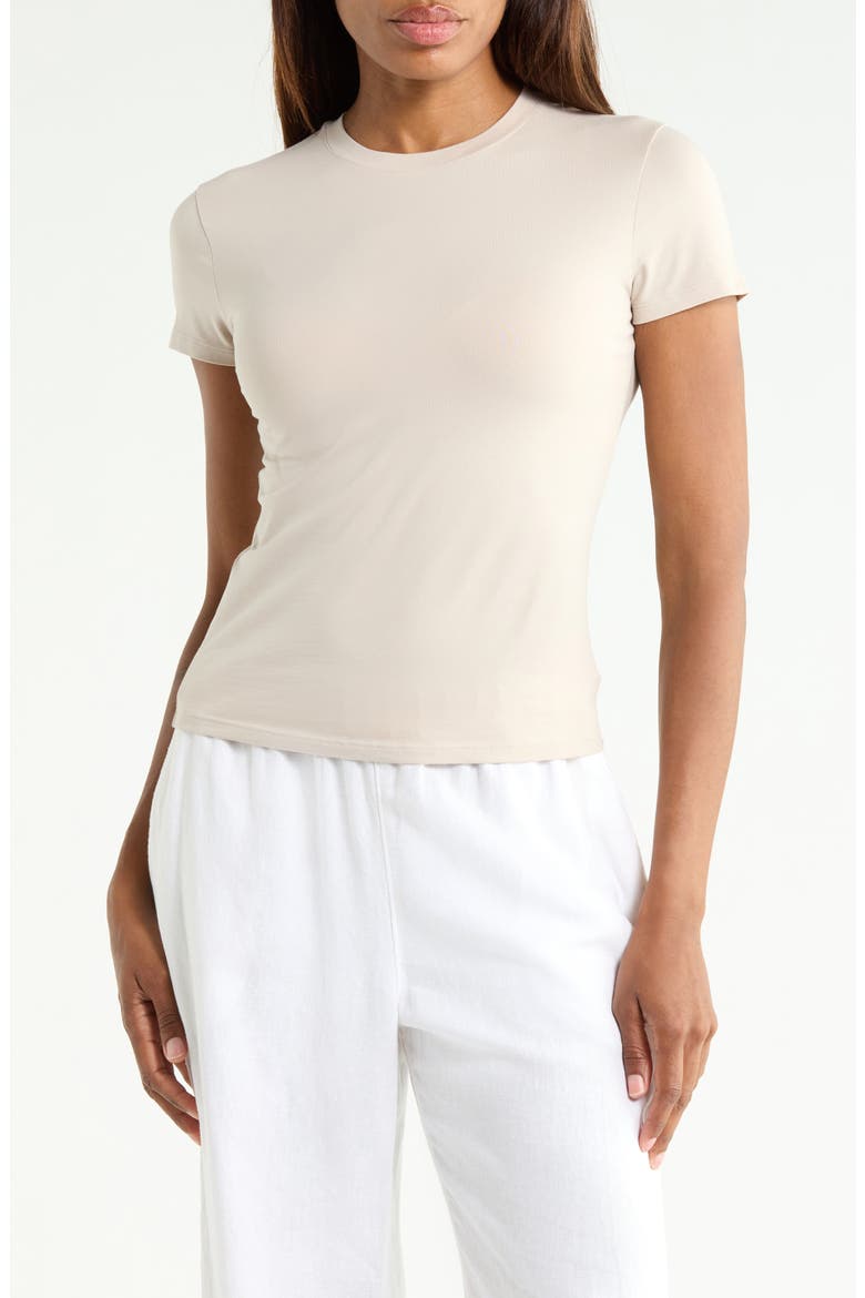Tiny Stretch Cotton Crop T-Shirt, Main, color, STONEWARE