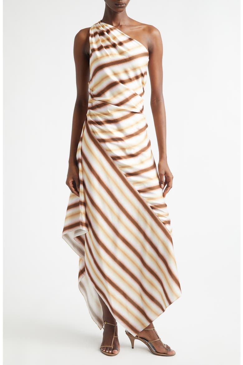 Lyn Tie Dye Stripe One-Shoulder Dress, Main, color, PEACH BLOSSOM/ MILK CHOCOLATE