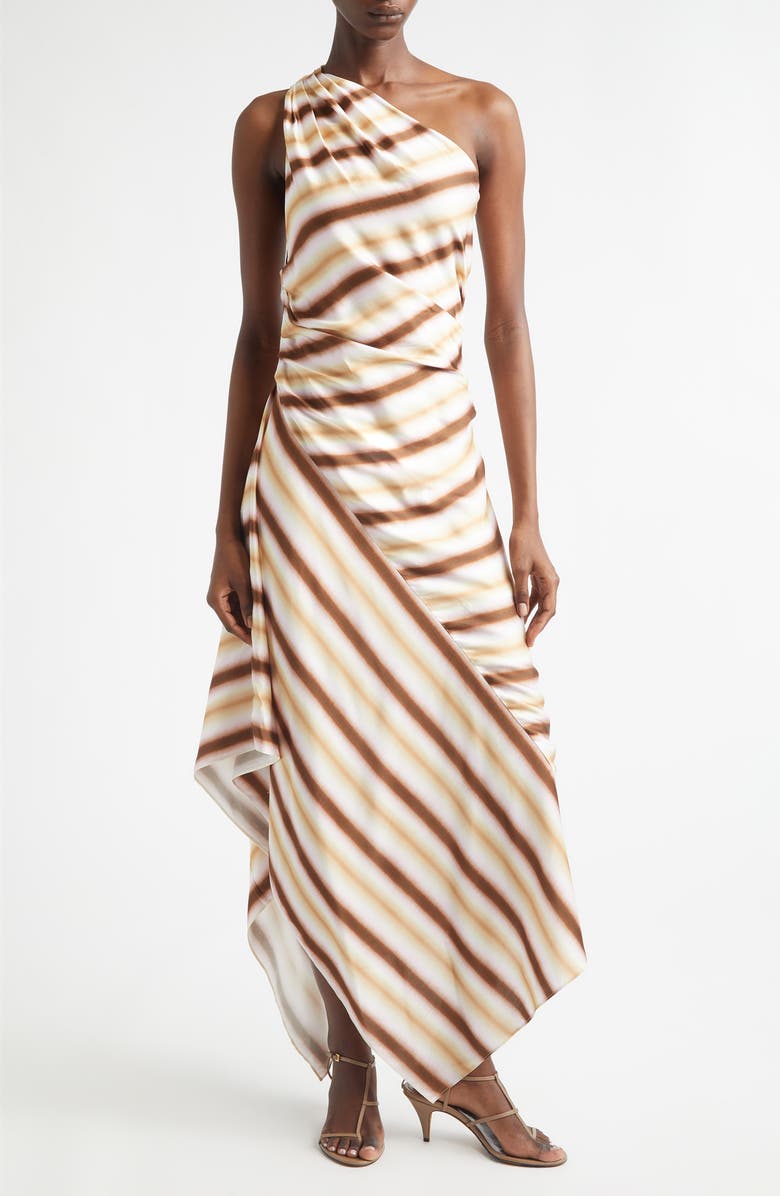 A.L.C. Lyn Tie Dye Stripe One-Shoulder Dress, Main, color, Peach Blossom/ Milk Chocolate