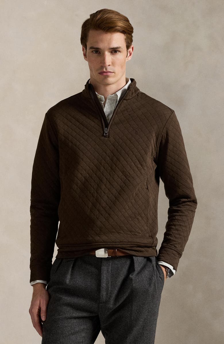 Polo Ralph Lauren Microquilted Double Knit Quarter Zip Pullover, Alternate, color, Nutmeg Brown