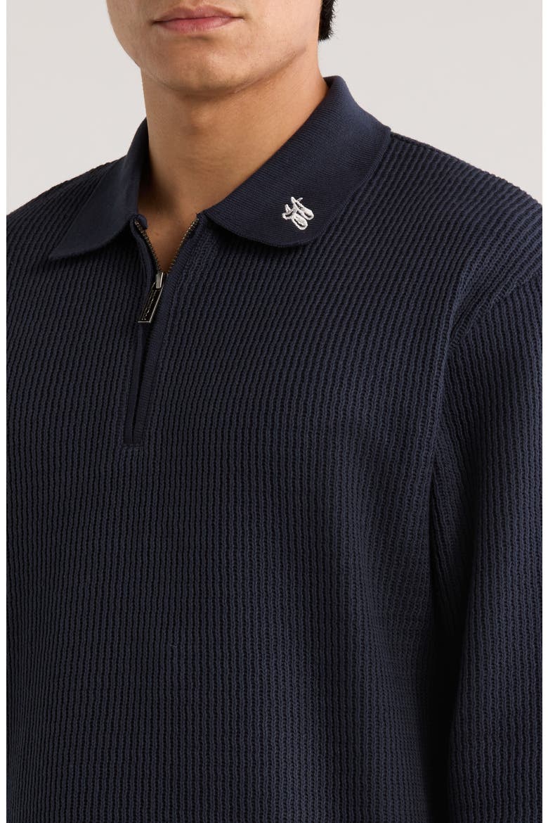 Wavy Knit Long Sleeve Zip Polo, Alternate, color, NAVY