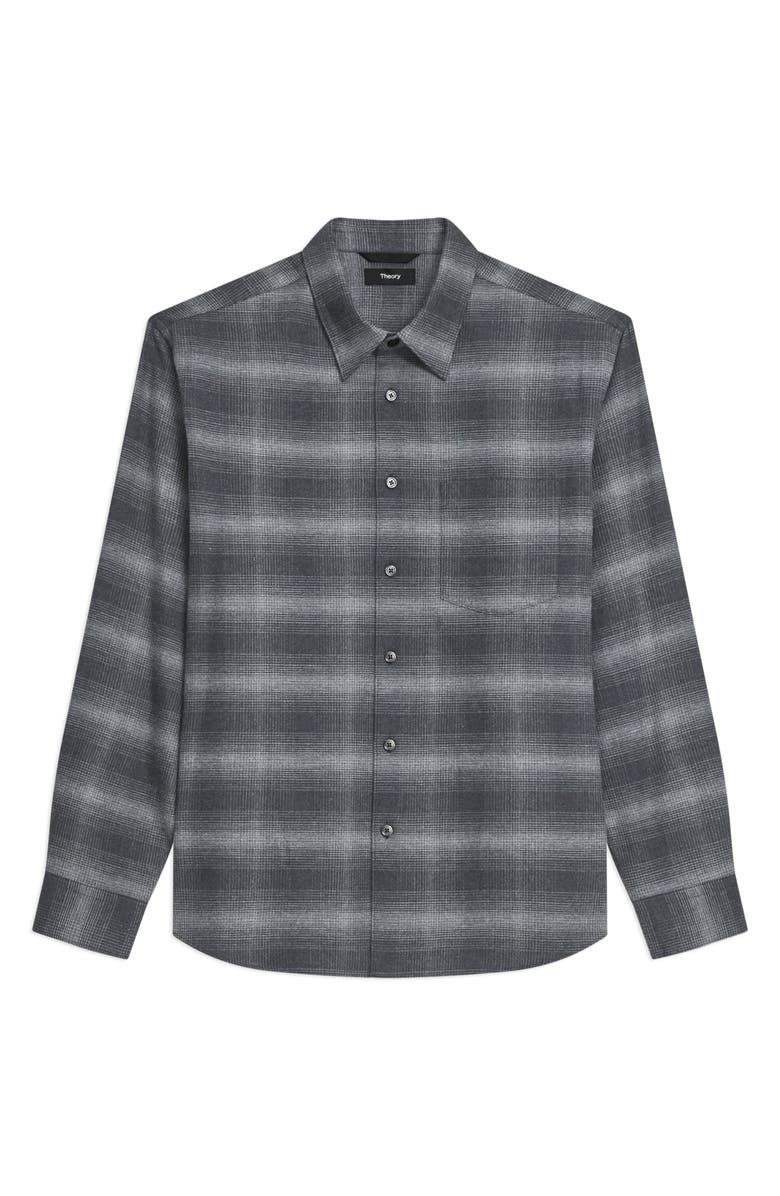 Theory Weekend Gradient Check Brushed Cotton Button-Up Overshirt, Alternate, color, Charcoal Melange Multi - Wx6