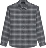 Theory Weekend Gradient Check Brushed Cotton Button-Up Overshirt