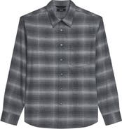Theory Weekend Gradient Check Brushed Cotton Button-Up Overshirt