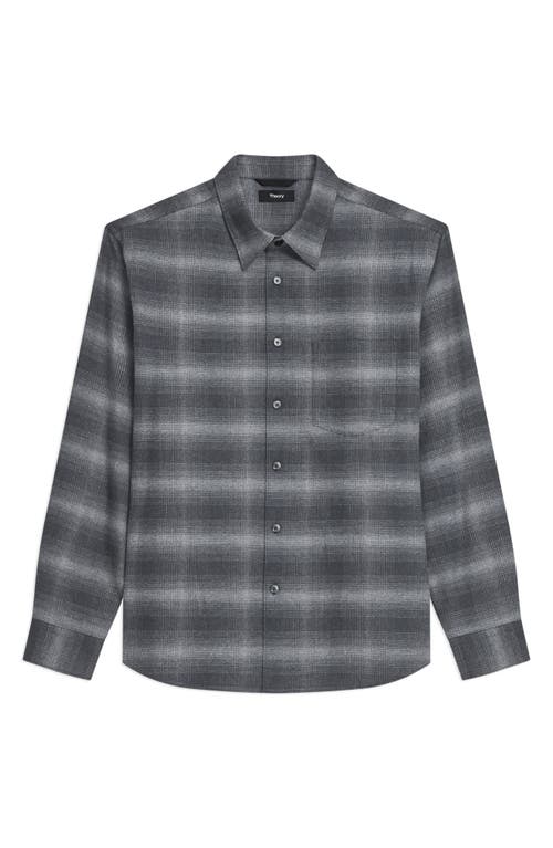 Theory Weekend Gradient Check Brushed Cotton Button-up Overshirt In Gray