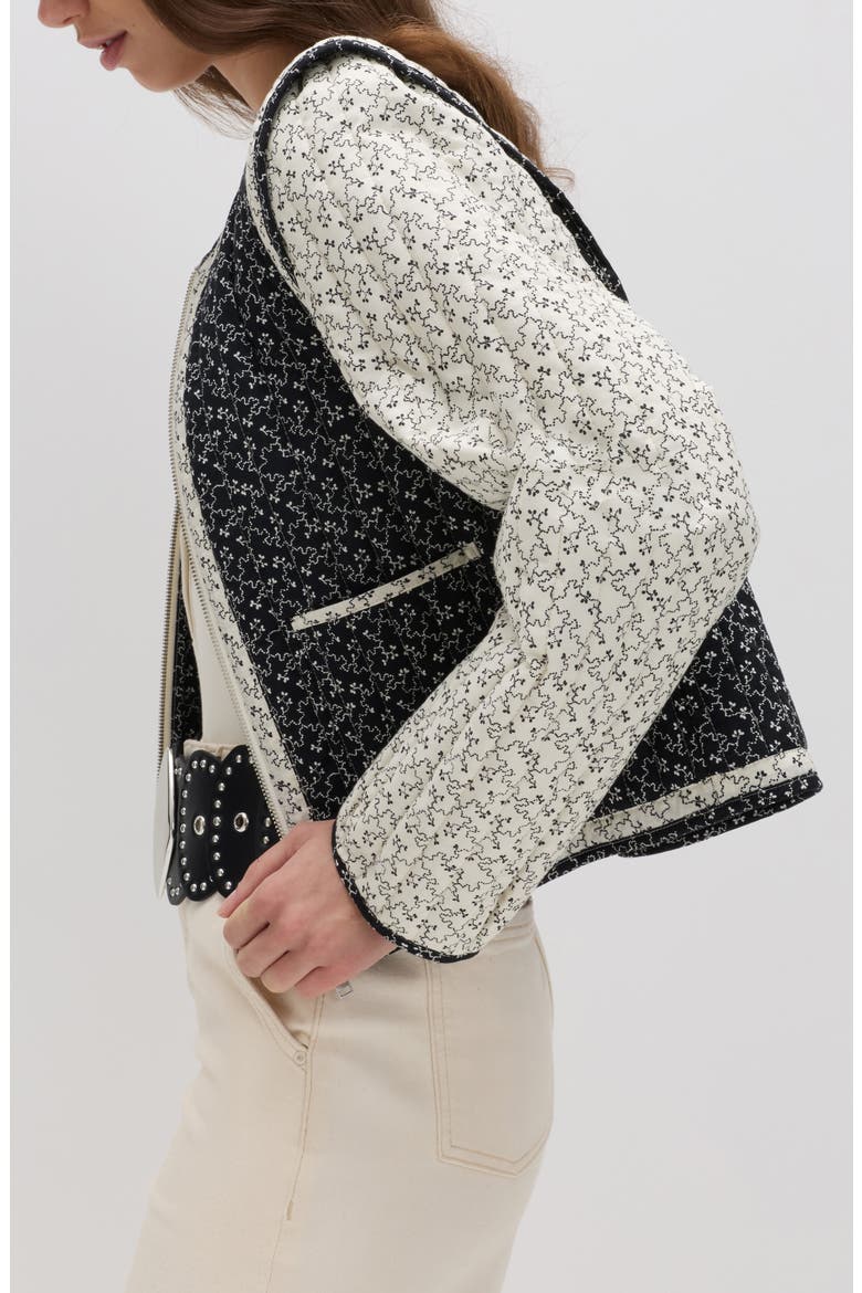 Mono Print Quilted Crop Jacket, Alternate, color, ECRU BROWN/ MULTI