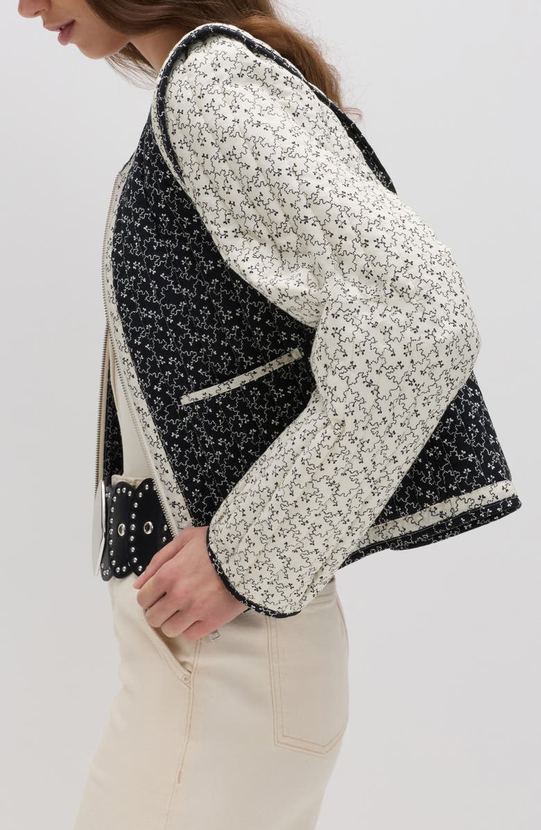 PER UNA BY M&S Mono Print Quilted Crop Jacket, Alternate, color, Ecru Brown/ Multi