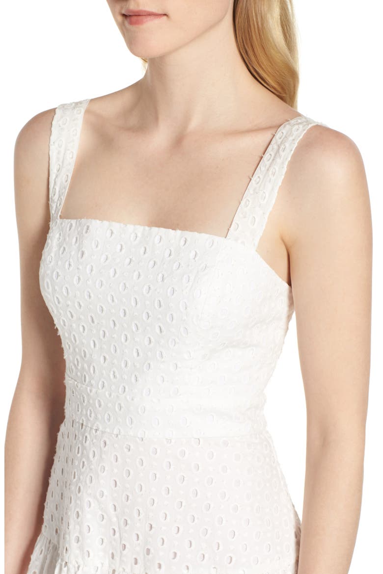 Eyelet Fit & Flare Dress, Alternate, color, WHITE