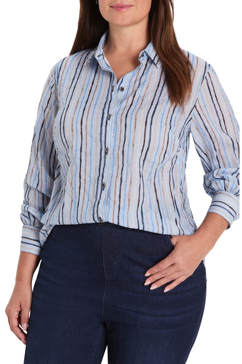Drifty Stripe Cotton Button-Up Blouse, Main, color, BLUE MULTI